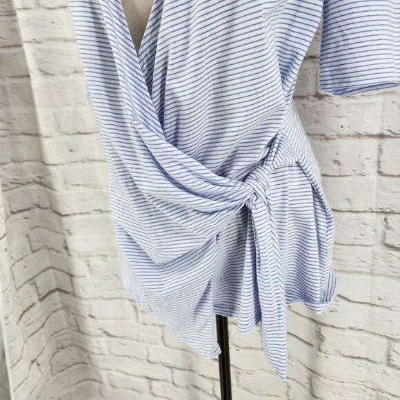 Lands End Wrap Tunic Top Stripe Beach Coastal Vacation Modal Classic Chic Large - Picture 2 of 4